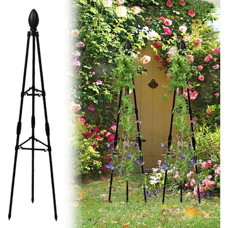 Treillis obélisque rectangulaire en métal noir de 160 cm pour plantes grimpantes, support de plantes pour vignes et fleurs, tour de cage à tomates (1/5)