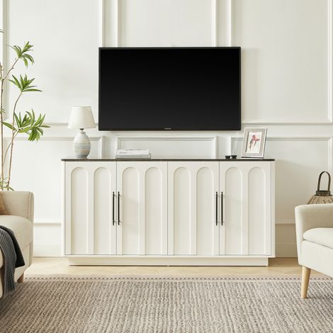 Buffet avec charnières à fermeture douce et dispositif anti-basculement, en MDF noir et blanc (1/5)