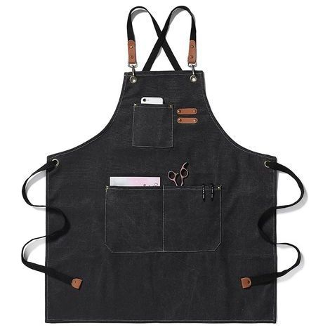 Tablier Cuisine Homme et Femme Tablier de Barbecue Toile avec Poches Réglable Tablier de Travail pour Barbecue Jardin Café (1/3)