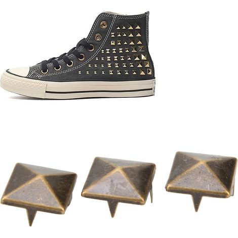 100 rivets punk pyramidaux carrés, rivets métalliques à 4 griffes, adaptés aux bracelets, vêtements, chaussures, sacs à main, couleur bronze, 10 mm. (1/3)