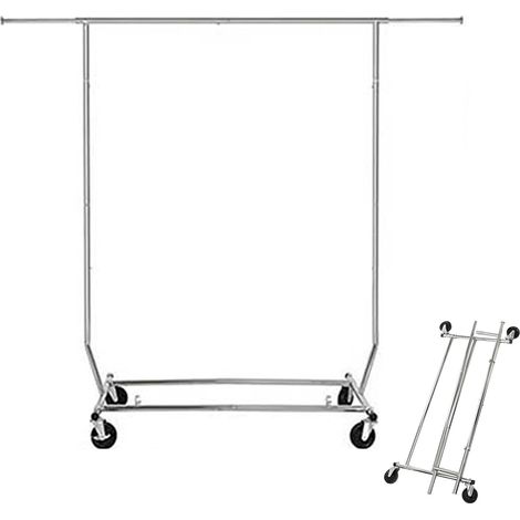 Pliable Portant À Vêtements Avec Roulettes, Portant À Vêtements De Hauteur Réglable Télescopique Penderie Ouverte En Métal Pour Chambre, Salle De Bain(Single pole A) (1/5)