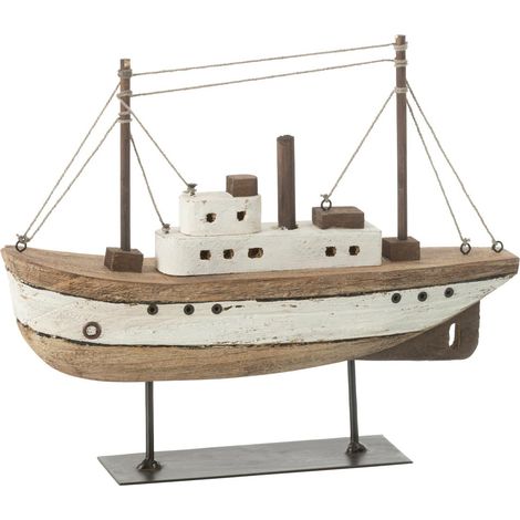 Bateau sur Socle en Bois "Gene" 29cm Naturel & Blanc (1/2)