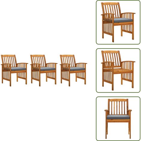 Chaises à manger de jardin lot de 3 et coussins Bois d'acacia - Chaise De Jardin - Mobilier De Jardin - Chaise En Bois - Acacia - Terrasse (1/5)
