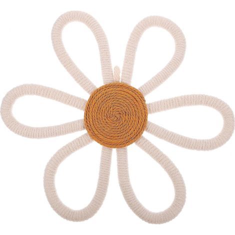Décoration murale florale tissée style bohème, décoration murale marguerite, décoration murale florale décorative pour chambre d'enfant-20.00X16.50X0.80CM-Beige (1/3)