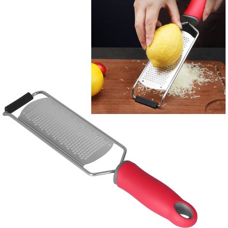 Râpe à fromage en acier inoxydable rouge avec poignée, râpe multifonctionnelle, copeaux de chocolat et de citron, râpe à dents fines. (1/5)
