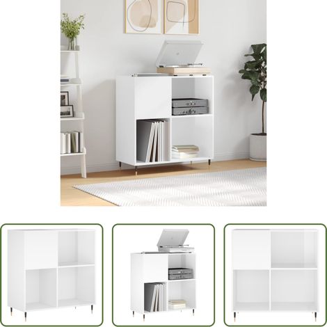 Rangement vinyle - Armoire à disques blanc brillant 84,5x38x89cm bois d'ingénierie (1/5)