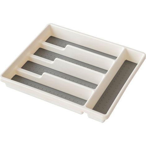 Organisateur d'argenterie, plateau à couverts pour tiroir, ustensiles, couverts, organisateur de vaisselle pour cuisine, 5 compartiments, blanc (1/5)