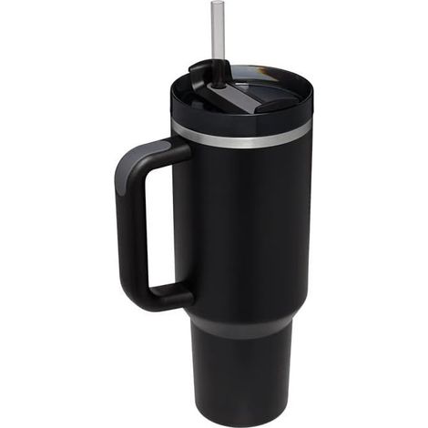 Mug avec poignée et paille de 40oz, bouteille d'eau en acier inoxydable 304, mug de voiture réutilisable de grande capacité (Noir) (1/5)