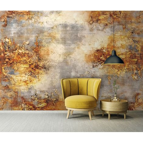 Vlies Fototapete Abstrakt 150x105 cm, Tapeten, für Wohn und Schlafzimmer, Vliestapete Wandtapete Tapete 3D Effekt- inkl. Kleister - Gold Beige Beton Modern, WallArena (1/4)