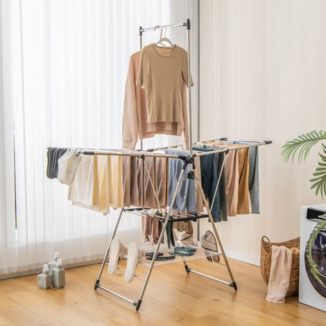 Étente à Linge en Aluminium de Style Papillon 6 Niveaux de Hauteur Réglable Design de Cintre Haut Pliable pour Vêtements Serviettes Chaussures (1/5)