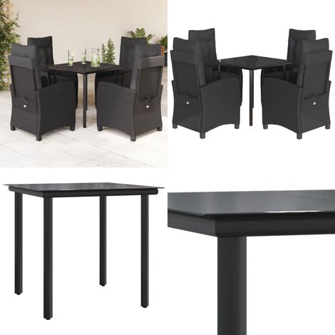 5-tlg. Garten-Essgruppe mit Kissen Schwarz Poly Rattan - Gartentisch - Gartenstuhl (1/5)