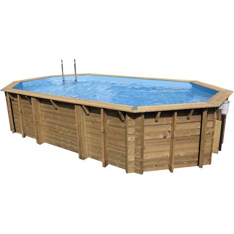 Ubbink – Piscine bois hors sol 400x750 – H130cm – Structure bois traité – Installation hors-sol ou semi-enterrée – Coloris liner bleu (1/10)