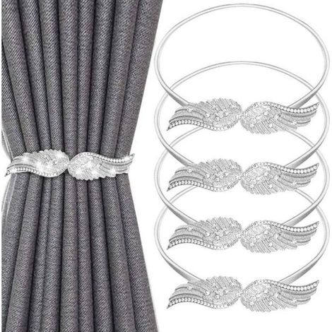Online Store - (Argent)Lot de 4 Embrasses de Rideaux Simples, Attache Rideau Réglable avec Corde à Ressort en Métal pour Maison Chambre Salon (1/5)