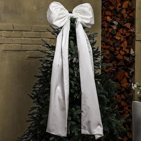 Ribbon Bow - Christmas Tree Topper - 180 x 50 cm - Satin Fabric - For Tree Wreath Mantel Decoration - 1 Piece (1/5)