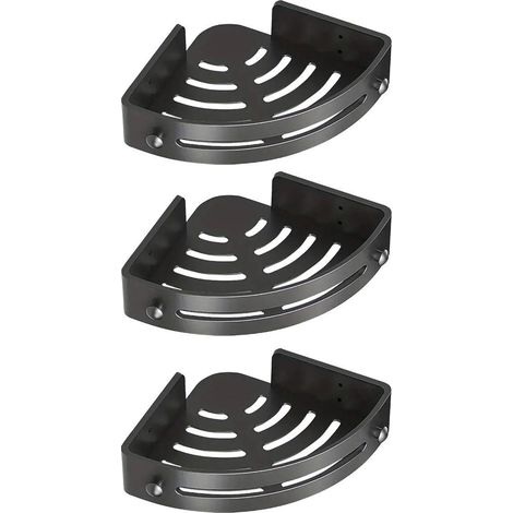 Étagère triangulaire de salle de bain à trois niveaux, modèle de base, porte-serviettes de rangement sans trou, noir (1/5)