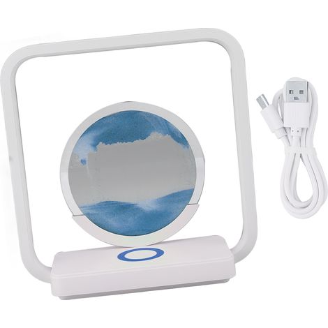 Lampe de Bureau Artistique Sable Mouvant 3D, Horloge Sablier Dynamique LED à Variation Continue USB, Décor de Bureau et Maison, Tableau de Sable Bleu (1/5)