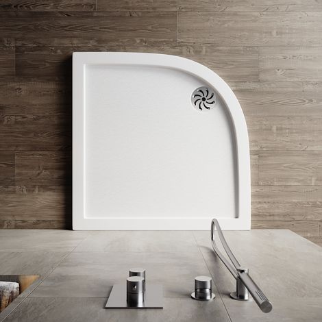 ELEGANT Modern Quadrant Shower Tray SMC Lightweight non-slip Design Shower Enclosure Tray, Stainless Steel Cover, White 900x900mm + Free Waste Trap