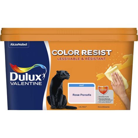 Peinture bicouche intérieure Color Resist Murs et Boiseries Mat Rose Paradis 2,5L - Dulux Valentine