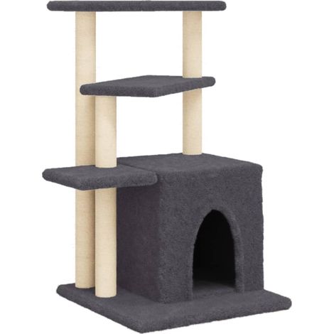 Tiragraffi per gatti Mobili per arrampicata su torre Tiragraffi piattaforma da arrampicata con tiragraffi in sisal scuro 83,5 cm grigio 020022712