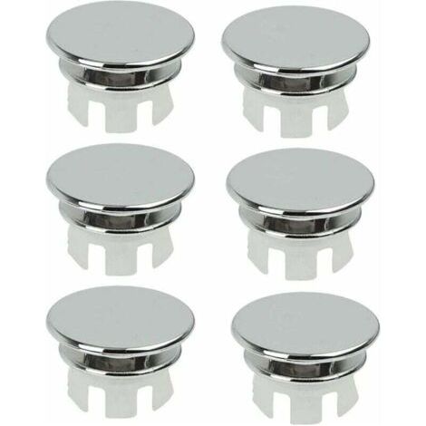 Lot de 6 bouchons de trop-plein chromés pour lavabo de salle de bain, toilettes, trop-plein, trou de drainage, partie ronde
