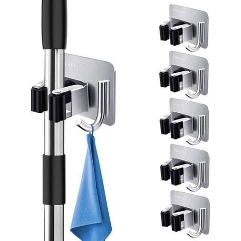 5 Pièces, Support Adhesif avec Crochet, Range en Acier Inoxydable, Porte Outils pour Cuisine, Garage, Jardin, Salle de Bai VENTOUSE (1/4)