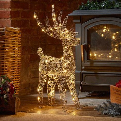 43cm Battery Operated Light up Gold Weave Christmas Reindeer with Warm White LEDs (1/4)