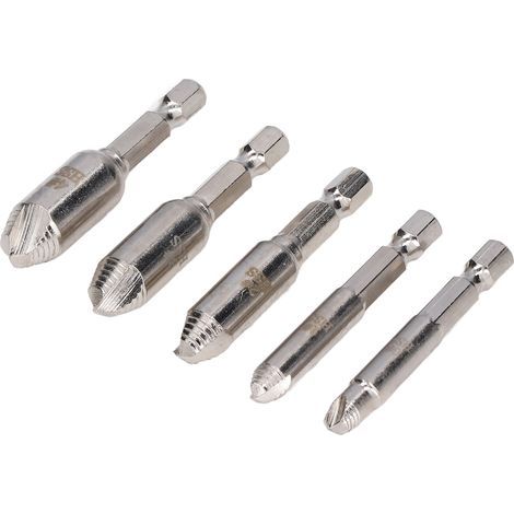 Set aus 5 vernickelten HSS-Schraubenausdrehern, Werkzeugen zum Entfernen beschädigter Bolzen und Gewinde. (1/5)