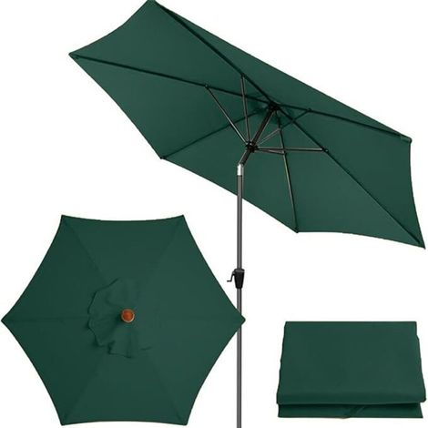 Ersatzbezug für Gartenschirme, passend für Gartentische und -stühle (nur Bezug), dunkelgrün, 2 Meter, 6 Streben (1/5)