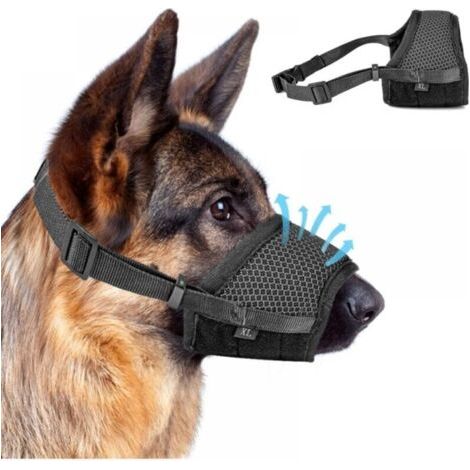 Muselière réglable anti-aboiement pour chiens – Tissu en maille respirante – Ajustable pour grands, moyens et petits chiens – Noir (1/5)