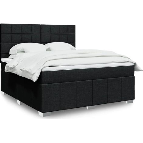 Cama box spring con colchón tela negro 180x200 cm (1/5)