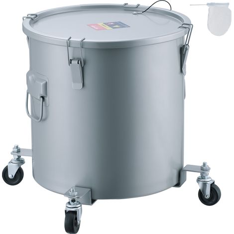 VEVOR Recolector de aceite y grasa usados ​​sobre ruedas 30L, Tambor de recolección de aceite para freidora de acero al carbono, Depósito de aceite con tapa, Clips de bloqueo, Bolsa de filtro, Gris
