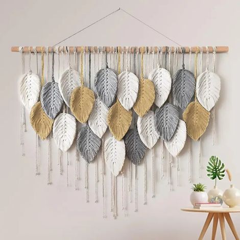 Large bohemian leaf tapestry with tassels for wall hanging, leaf decoration for living room or Bedroom (1/5)