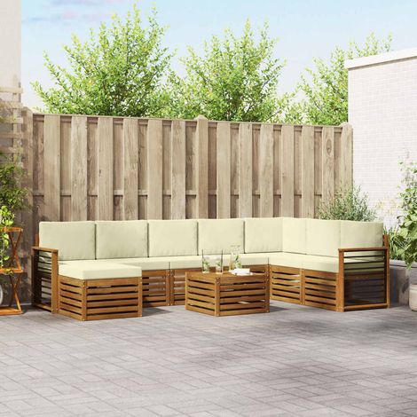 Ecksofa Set mit Kissen 9 pcs Natur und Creme Massivholz Akazie (1/5)