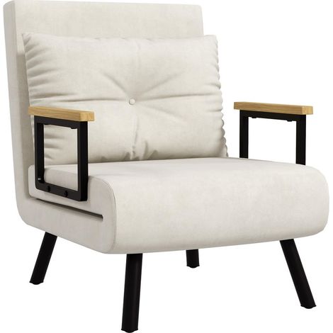 Détente et couchage facile chauffeuse convertible relax dossier réglable 5 positions structure acier pour salon blanc crème (1/5)