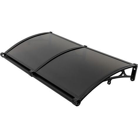 HAUTOUR Auvent pour porte d'entrée - 120 x 64 cm - Avec gouttière - Auvent arqué transparent pour balcons, toits, cours, noir et marron (1/5)
