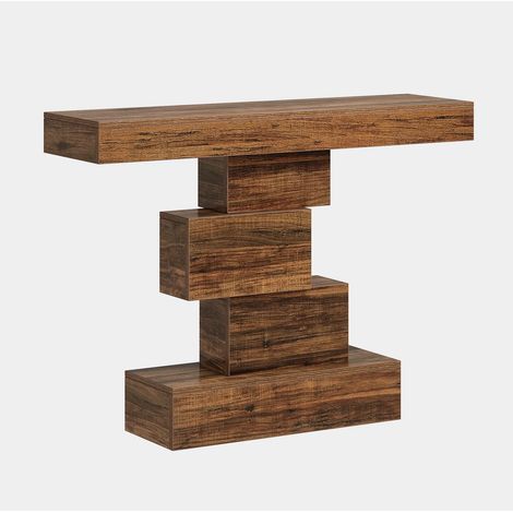 CHICFURN Consolle ingresso 108x30x80 cm in legno marrone scuro, base geometrica (1/5)