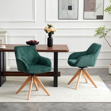 Lot de 2 chaises pivotantes rétro en velours vert avec accoudoirs, confort durable – H 84 cm (1/5)