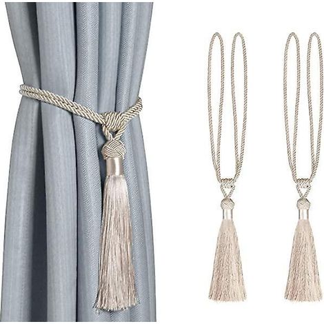 Beige, 2er-Set Raffhalter aus geflochtenem Seil und Polyester-Baumwoll-Band mit Quaste, dekoratives Gardinenzubehör (1/5)