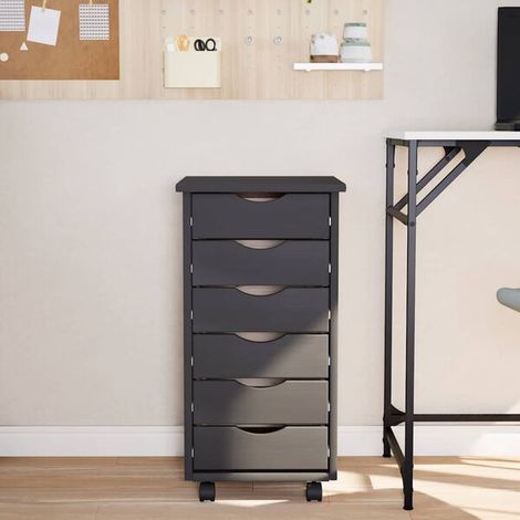 Meuble de Rangement Mobile avec Tiroirs, Chariot de Service en Bois Massif de Pin Gris, Armoire de Stockage sur Roulettes pour Cuisine, Salon et Bureau (1/5)