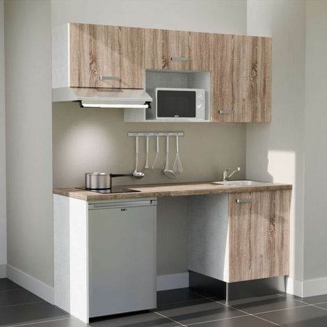 Kochnischen K55L-PT - 180 cm - Laminatplan, spüle Edelstahl, - Holzfront - Laminatplatte aus Holz - Kredenzen nein + Haushaltsgeräte Edelstahl (1/5)