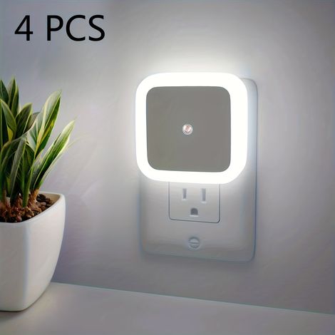 4pc Lampes de nuit intelligentes, design à encliquetage amélioré, capteur crépuscule-aube automatique pour couloirs, cuisines et escaliers, Blanc (1/5)