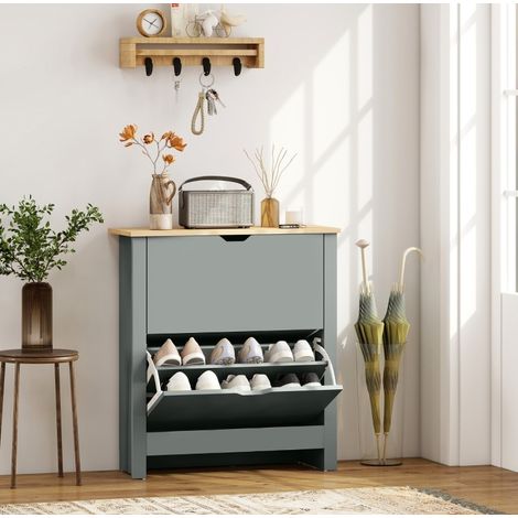 MEUBLIV Schuhschrank 72 x 26 x 80 cm Hellgrau mit 2 Klappen, 8 bis 12 Paar (1/5)