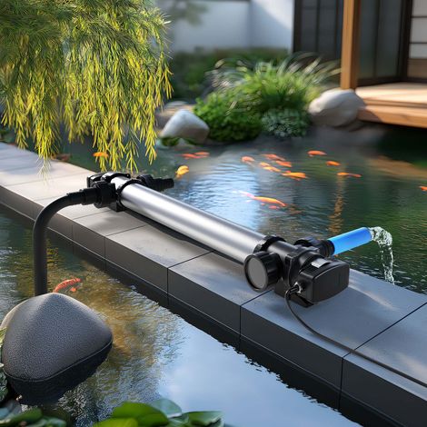 SunSun CUV-772 Stérilisateur Clarificateur bassins/étang - débit max. 8000 l/h - avec Lampe rayons UV-C 72 W + Boîtier inox - pour Poissons et plantes aquatiques - Cours d’eau en hélice
