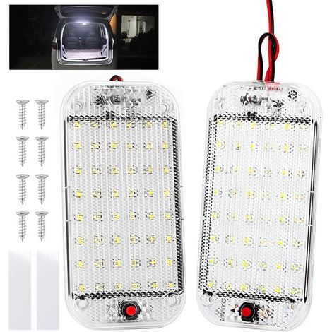 Éclairage intérieur de voiture à LED, pack de 2 48 LED 12 V - 85 V interrupteur d'éclairage intérieur de voiture, Éclairage intérieur de voiture à LED, Éclairage universel blanc pour voiture, camping (1/5)