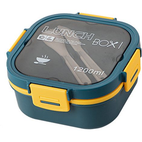 Boîte à salade en plastique à 2 compartiments, compatible micro-ondes, pour salade, fruits, repas légers et faciles à transporter, idéale pour les pique-niques et les employés de bureau (bleu, 1200 ml (1/5)