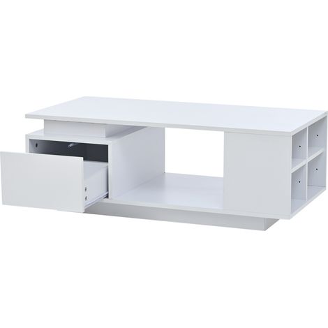 Mesa de centro 100 x 50 x 36 cm blanca con cajón e iluminación LED MODENUIT (1/5)