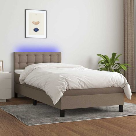 Cama box spring colchón y luces LED gris taupe 80x200 cm (1/5)