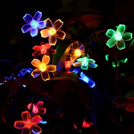 Guirlande Solaire - 7 M - 50 LED Blanc - Forme Fleurs De Cerisier - 8 Modes Lumineux - Extérieur Jardin (1/4)