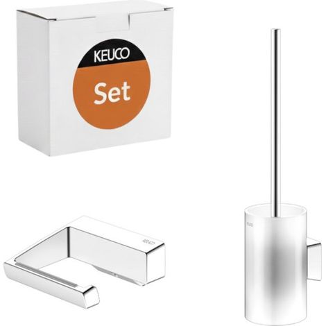 KEUCO Rose WC-Set aus Bürstengarnitur & Toilettenpapierhalter, ohne Bohren, Made in Germany, Metall, verchromt, inkl. Klebeset & Schraubset (1/5)