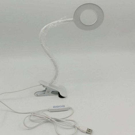 Lampe de Bureau Pince Lampe de Lecture Clipsable Luminosité Réglable Lampe Pince pour Lit Lampe Bureau Led USB pour Étude et Travail, Blanc (1/4)